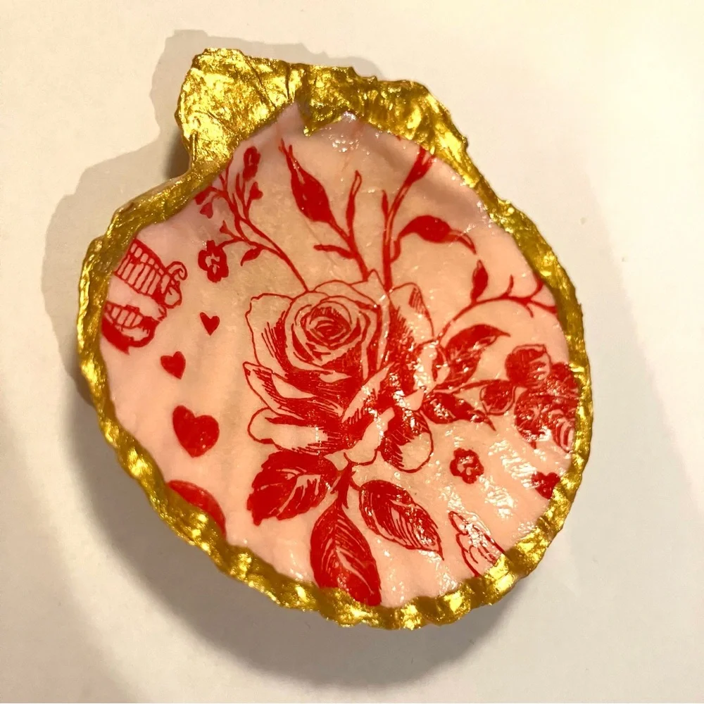 Handcrafted Shells Valentines Roses Decor or Ornament 4piece set Decoupage - Picture 6 of 7